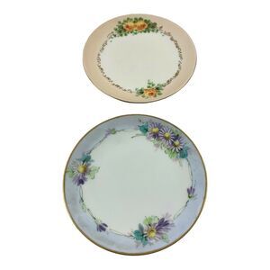 Two Thomas Bavaria Hand Painted Floral Porcelain 6" Plates Vintage Decor